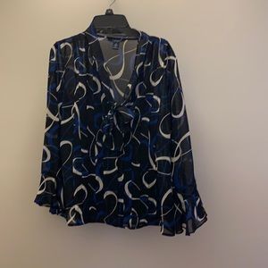 Chaps Women Blouse Blue Black Print Small‎